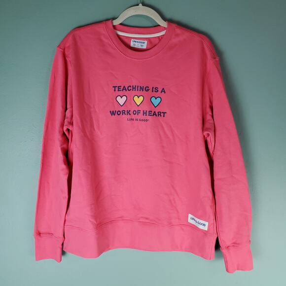 Life Is Good Womens Teaching Is A Work Of Heart LS Crew Sweatshirt Size Large - Picture 1 of 6